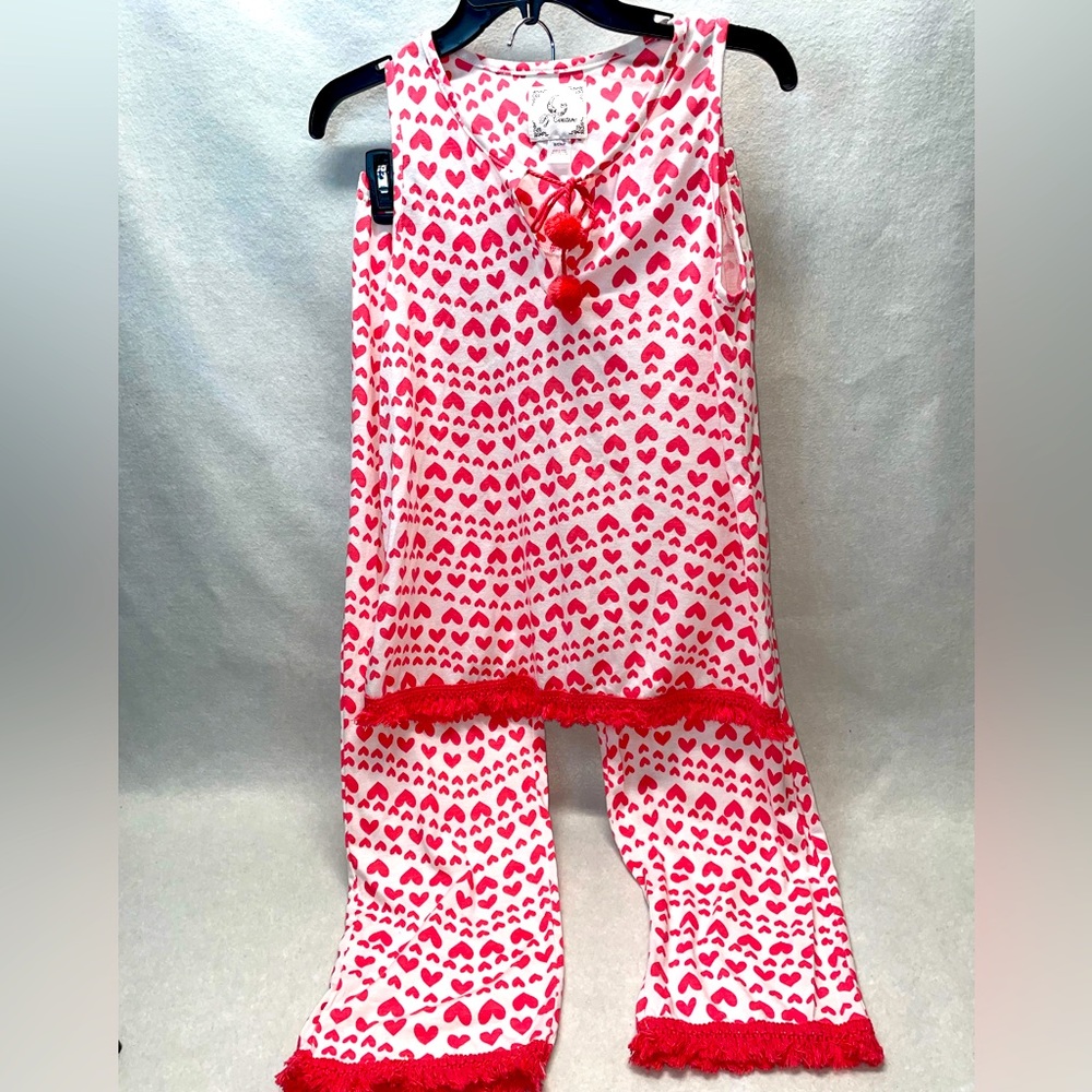 Pj Couture, 2 Piece Pink & White Heart Pattern Ladies Pajama Set